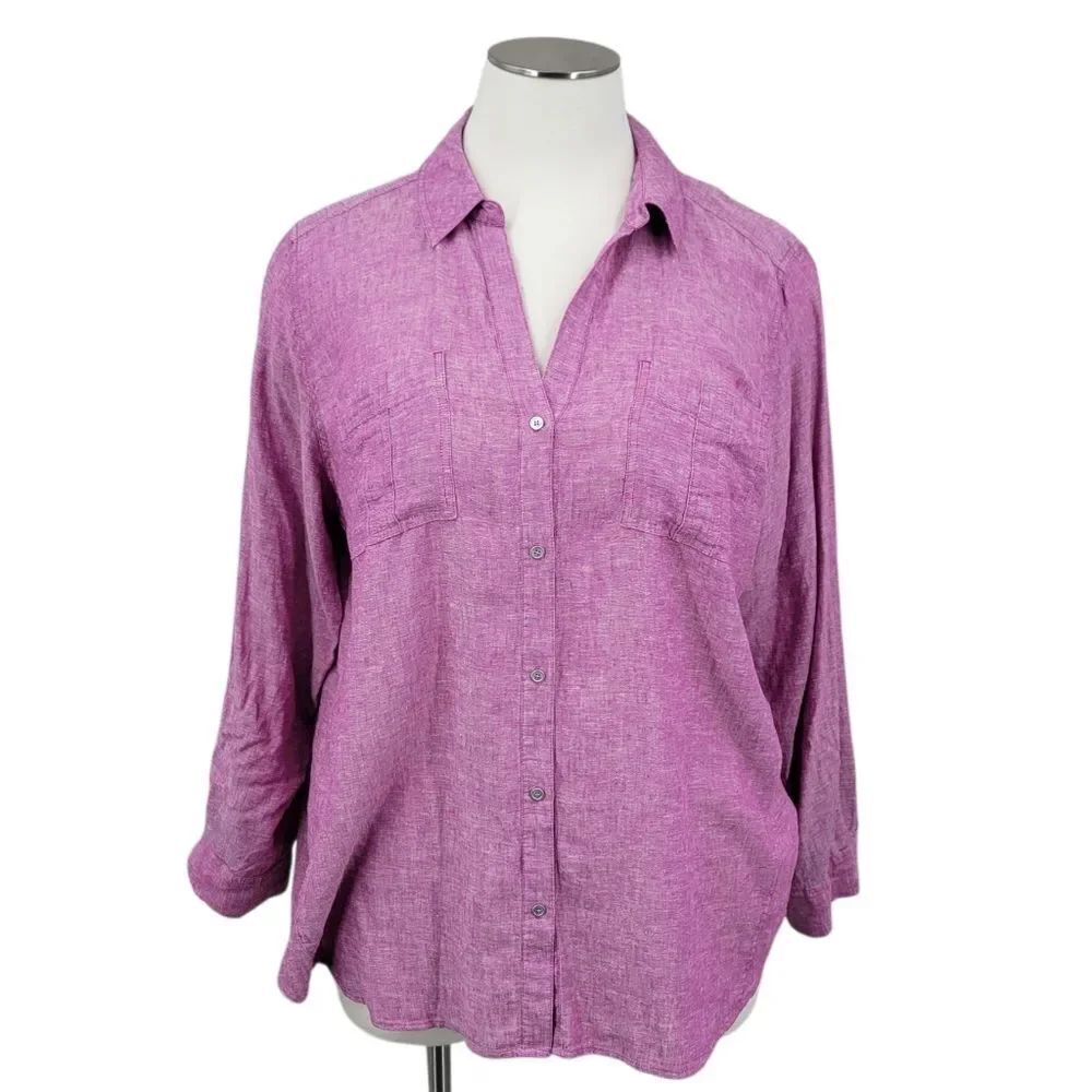 Westbound Linen Blend Pink Button-Up Shirt Long Sleeves Roll Tab NEW